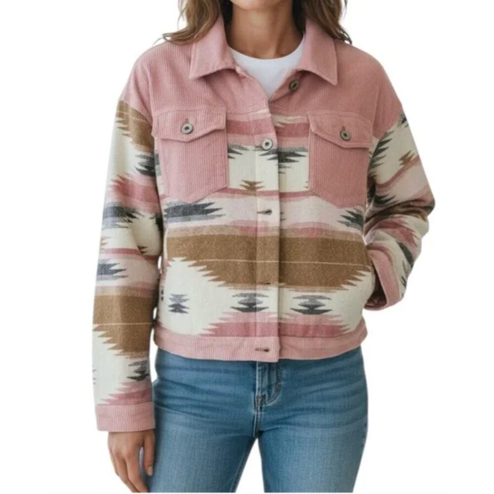 Umgee Pink Corduroy Cropped Flannel SW Jacket size Medium - Picture 2 of 10